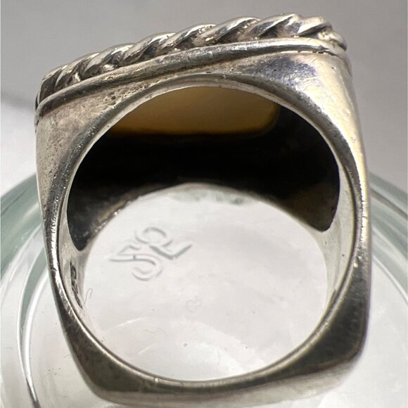 Vintage Sterling Silver MOP Ring Trapezoid Rope Edged Square Unisex Statement - Picture 6 of 6